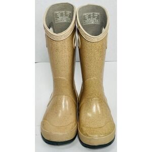 Bogs Rain Boots Kids Size 10 Mid Calf Beige Ylw Glitter Pull On Youth Waterproof